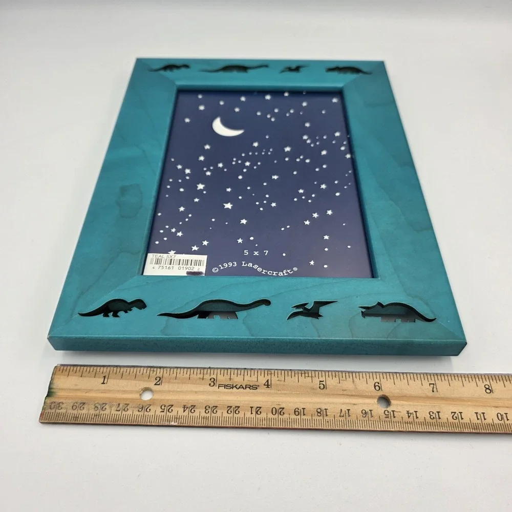New Vtg 1993 Lasercraft Teal Dinosaur Theme Cutouts Picture Photo Frame 5 X 7